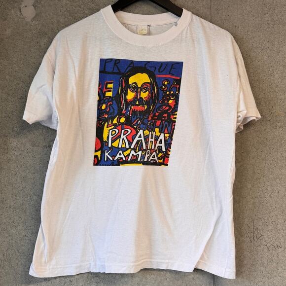 Vintage John Lennon The Beatles Prague Art Tee White Fits Large Single Stitch - Picture 1 of 6